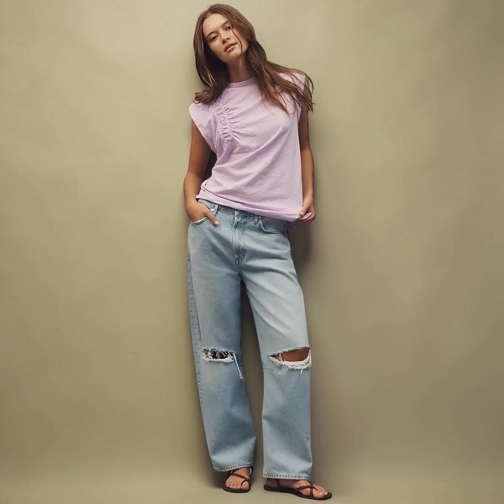 Anthropologie Pilcro Ruched Muscle Tee Lavender Purple NWT Sz M